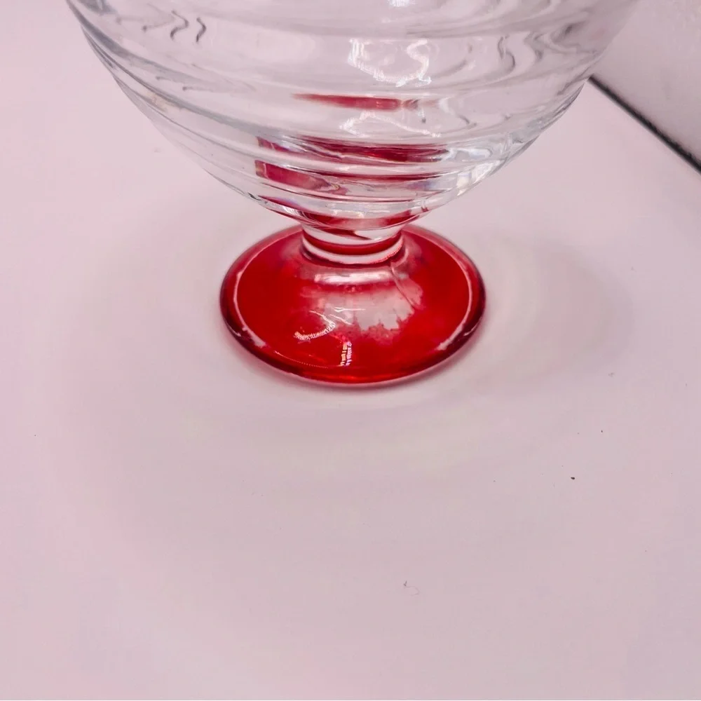 4 Vintage - ARC Swirl MCM / Ribbed Pedestal Dessert Glass Dish Flashed Red Base